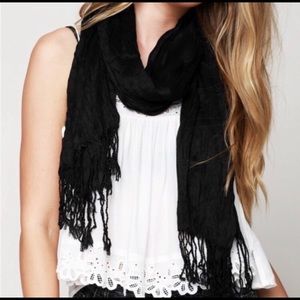 NWT Soft black fringed scarf. Your new fall fav!